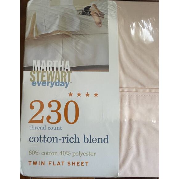 MARTHA STEWART EVERYDAY 230 THREAD COUNT TWIN FLAT SHEET SHELL COLOR NEW Bedroom - Picture 2 of 6